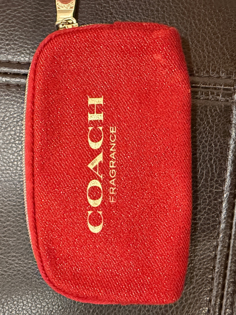 Coach Red Zip Card & Key Pouch with Gold Logo